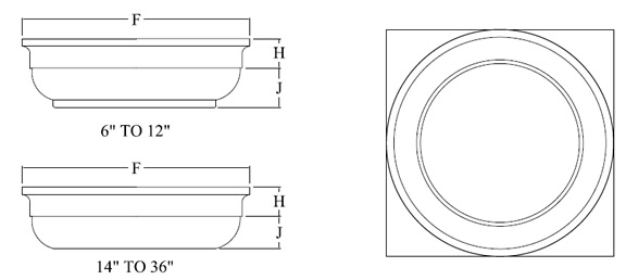 Tuscan Cap for Round Column shown top and side view