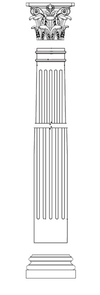 Round, tapered fluted column with Roman Corinthian Capa and Attic Base