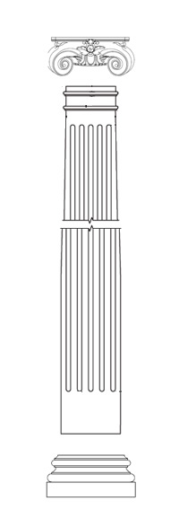 Round, tapered fluted column with Scamozzi cap and Attic base
