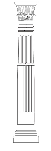 A round FRP fluted column with Temple of Winds capital and Attic base available from CheapColumn.com