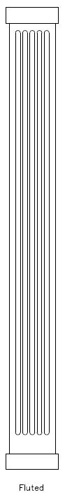 Line drawing of PVC Square 
Fluted Column Wrap, Basic Cap & Base