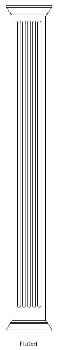 Line drawing of PVC Square 
Fluted Column Wrap, Crown Cap & Base