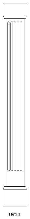 Line drawing of PVC Square 
Fluted Column Wrap, Mission Cap & Base