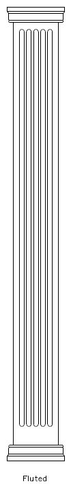 Line drawing of PVC Square 
Fluted Column Wrap, Prairie Cap & Base