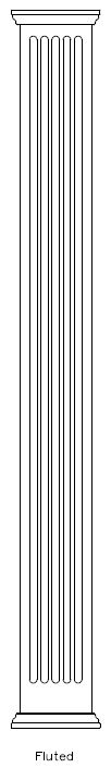 Line drawing of PVC Square 
Fluted Column Wrap, 
Rake Cap & Base