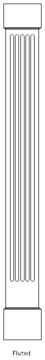 Line drawing of PVC Square 
Fluted Column Wrap, Standard Cap & Base