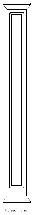 Line drawing of PVC Square 
Raised Panel Column Wrap, Crown Cap & Base