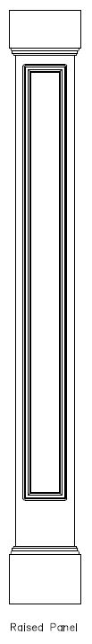 Line drawing of PVC Square 
Raised Panel Column Wrap, Mission Cap & Base