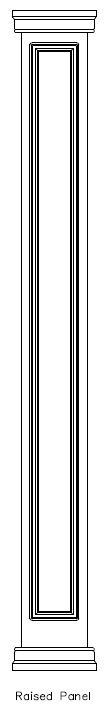 Line drawing of PVC Square 
Raised Panel Column Wrap, 
Prairie Cap & Base