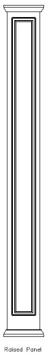 Line drawing of PVC Square 
Raised Panel Column Wrap, Rake Cap & Base