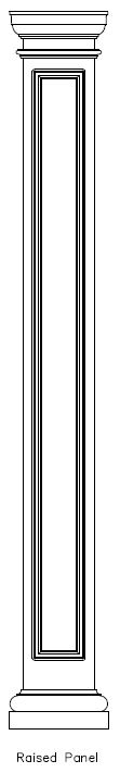 Line drawing of PVC Square 
Raised Panel Column Wrap, Tuscan Cap, Necking & Base